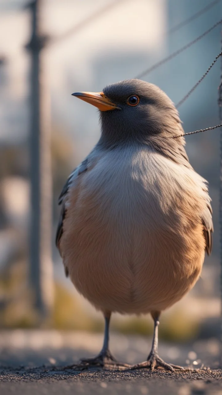 a bird so fat that the powerlines strech to the ground,bokeh like f/0.8, tilt-shift lens 8k, high detail, smooth render, down-light, unreal engine, prize winning