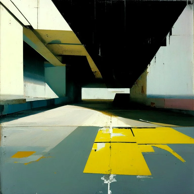 Minimal abstract oil paintings desolate 1960s carpark concrete fragments rough paint graffiti . style of Justin Mortimer and Francis Bacon. road markings.