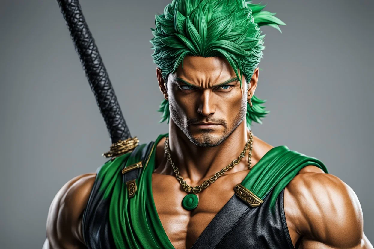 Zoro in 8k live action artstyle, one piece them, Yong Zoro , dynamic pose, intricate details, highly detailed, high details, detailed portrait, masterpiece,ultra detailed, ultra quality