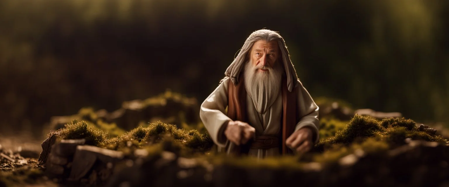 portrait of Gandalf who levitates Jesus as a hobbit in his hole by bright daylight, shot on Hasselblad h6d-400c, zeiss prime lens, bokeh like f/0.8, tilt-shift lens 8k, high detail, smooth render, down-light, unreal engine, prize winning