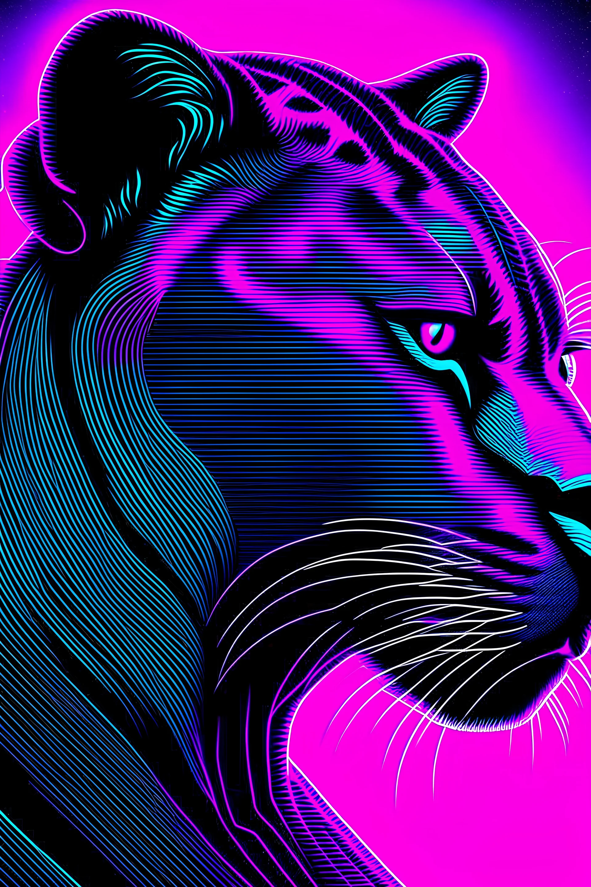 Synthwave panther in monochrome