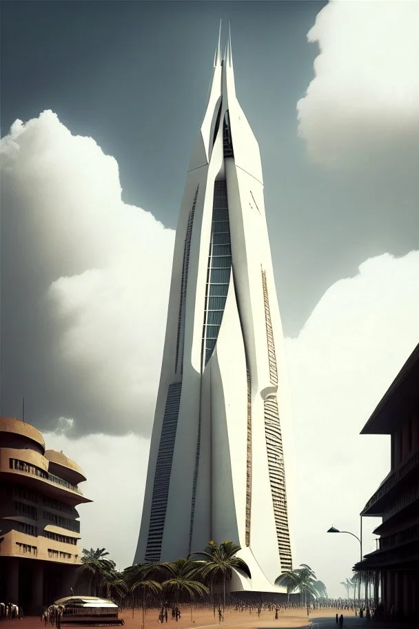 big very tall pointy white dystopian rich uganda city center