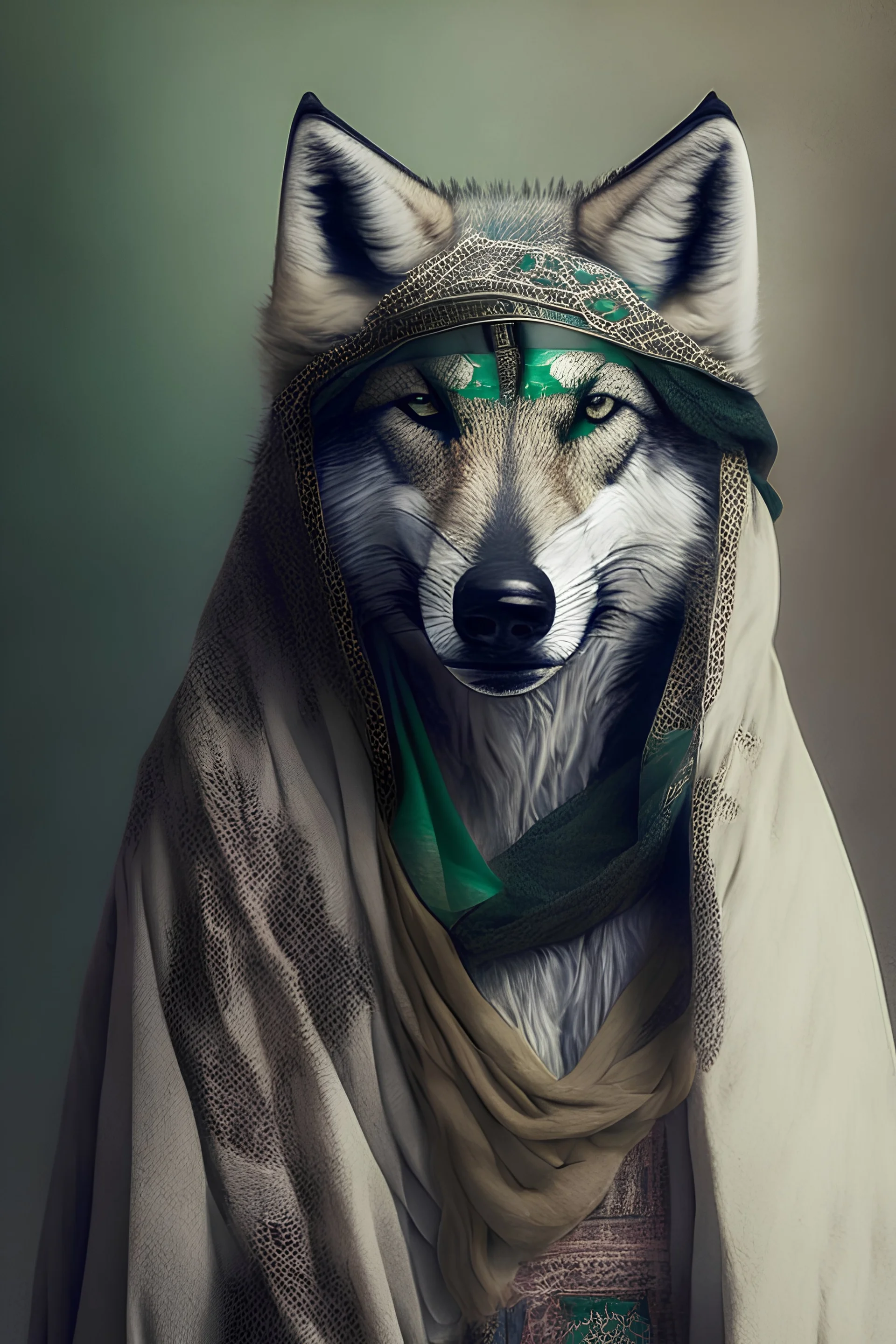 A wolf with a Saudi ghutra