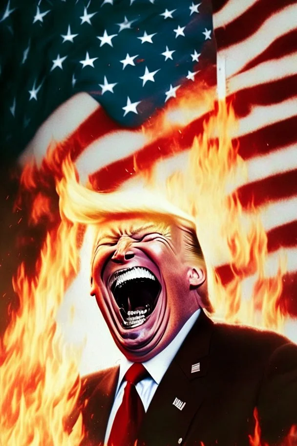 donald trump maniacally laughing while burning the american flag