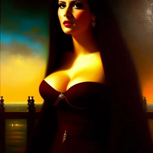 portrait of beautiful busty Clara de Noche painting by Brom , oil on canvas, cinematic composition, extreme detail,fit full head inside picture