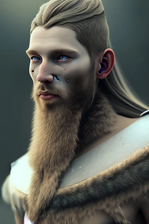 A photo realistic portrait of a stunning viking humanoid Alien prince, who is incredibly sad, 8k, 3d with depth of field hyper realistic