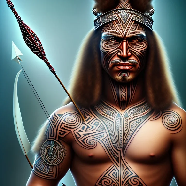 Portrait Chef Maori iron maiden tatouages tribaux maoris, arc à flèches, full détail, 4k,