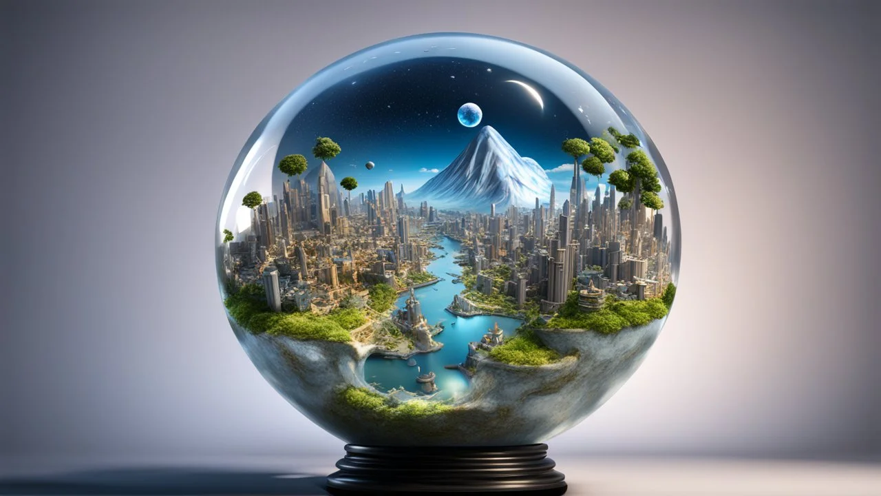 my world in a crystal ball, 3D, hyper-detailed