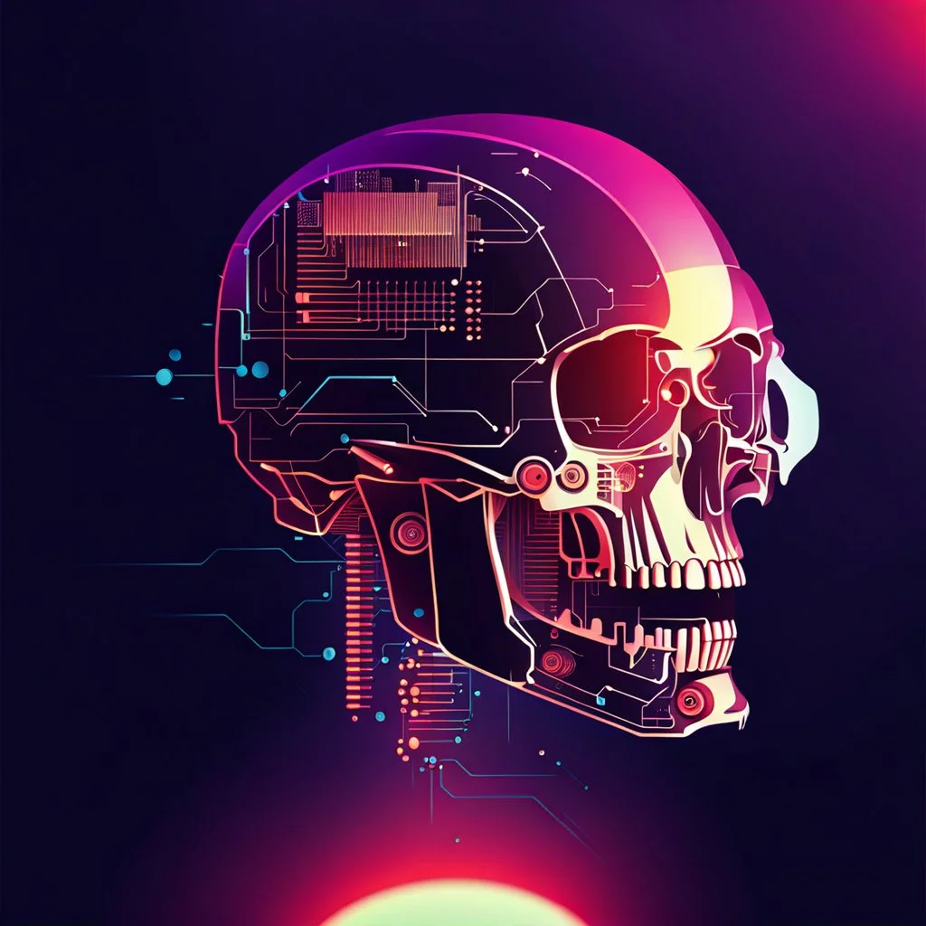 FLAT VECTOR LAYERED IMAGE OF CYBERNETIC SKULL PARTS IN A SCHEMATIC