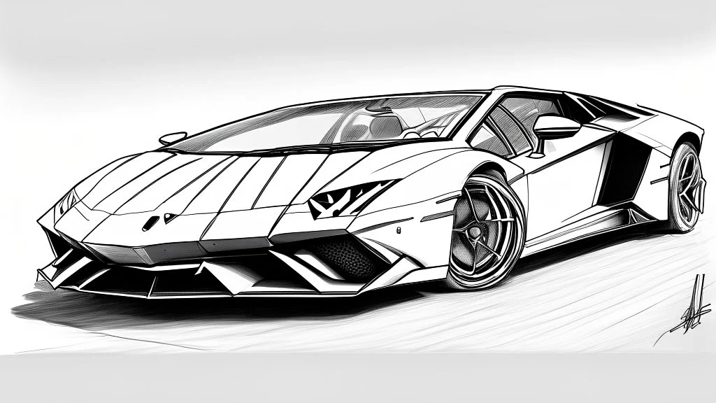 lamborigini car drawn without color for coloring