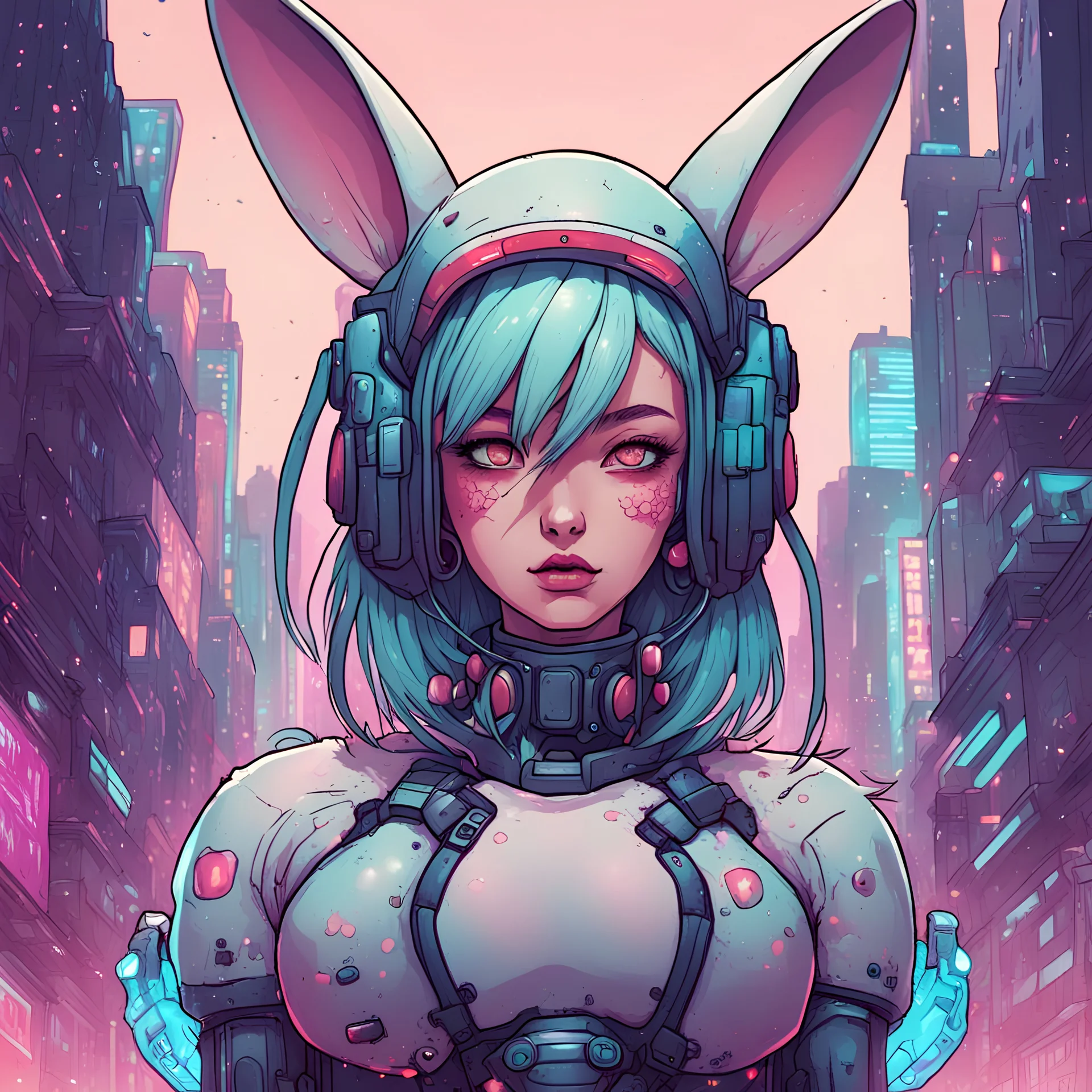 digital cyber bunny in Josan Gonzalez art style
