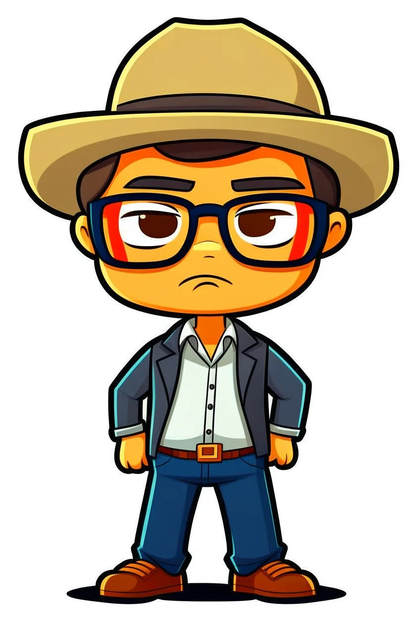 Vectores imágen of Gustavo Petro serious with hat, jeans and shirt no lentes speaking in a speech full body chibi