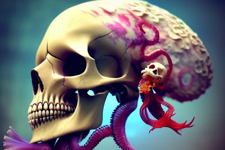 goddess close-up portrait skull with mohawk, ram skull, skeleton, thorax, x-ray, backbone, jellyfish phoenix head, nautilus, orchid, skull, betta fish, bioluminiscent creatures, intricate artwork by Tooth Wu and wlop and beeple. octane render, trending on artstation, greg rutkowski very coherent symmetrical artwork. cinematic, hyper realism, high detail, octane render, 8k