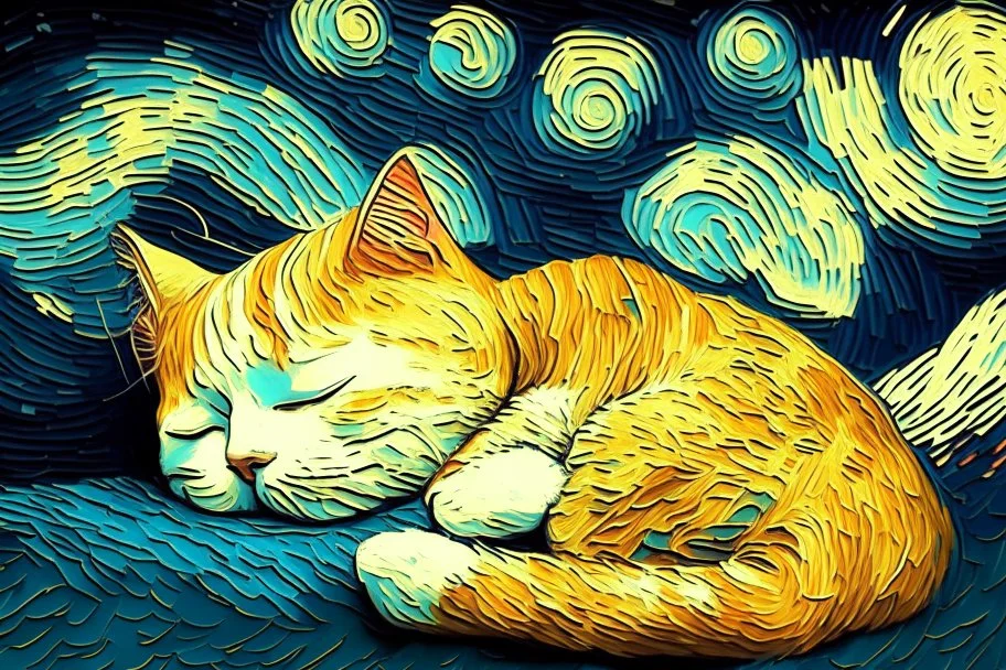 cute sleeping cat in van gogh style