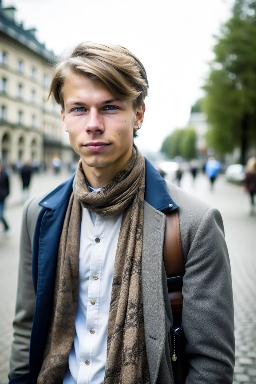 a 24 years old man at University in denmark in fancy clothes more masculin