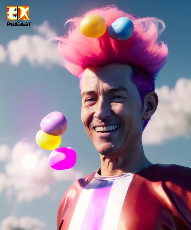 Ultra realistic speed clouds sky scene, wide angle view, sweet women falling down, inflatable color clothing, free jumping flying, many trinkets, hair monster. many jelly beans, balls, color smoke, smile, happy, circus style, extreme, wind, 20,000 feet altitude, stratosphere, soft color, highly detailed, unreal engine 5, ray tracing, RTX, lumen lighting, ultra detail, volumetric lighting, 3d, finely drawn, high definition, high resolution.