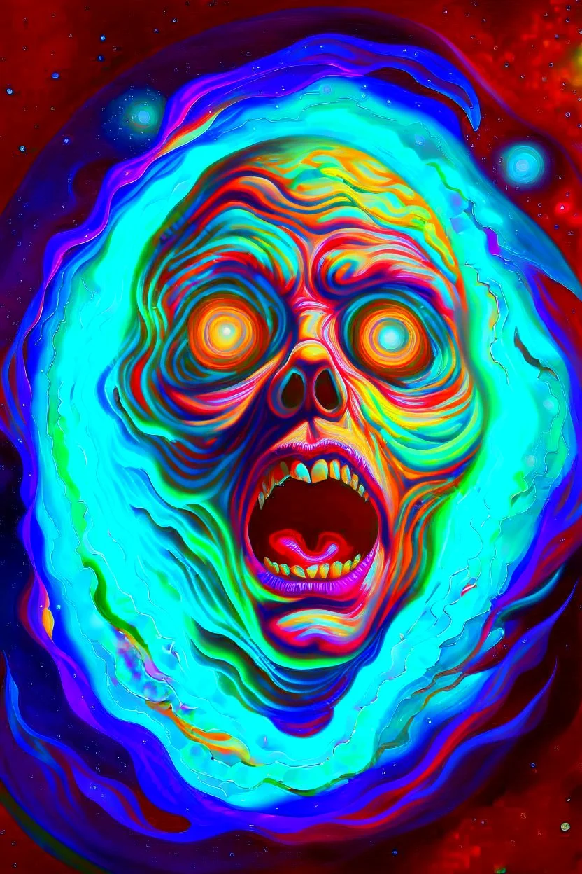 Busch painting style A big scary face out of A nightmare from light." Stars are holes in the fabric of reality, from which a blinding, painful light pours. Nebulae resemble phantasmagorical visions.