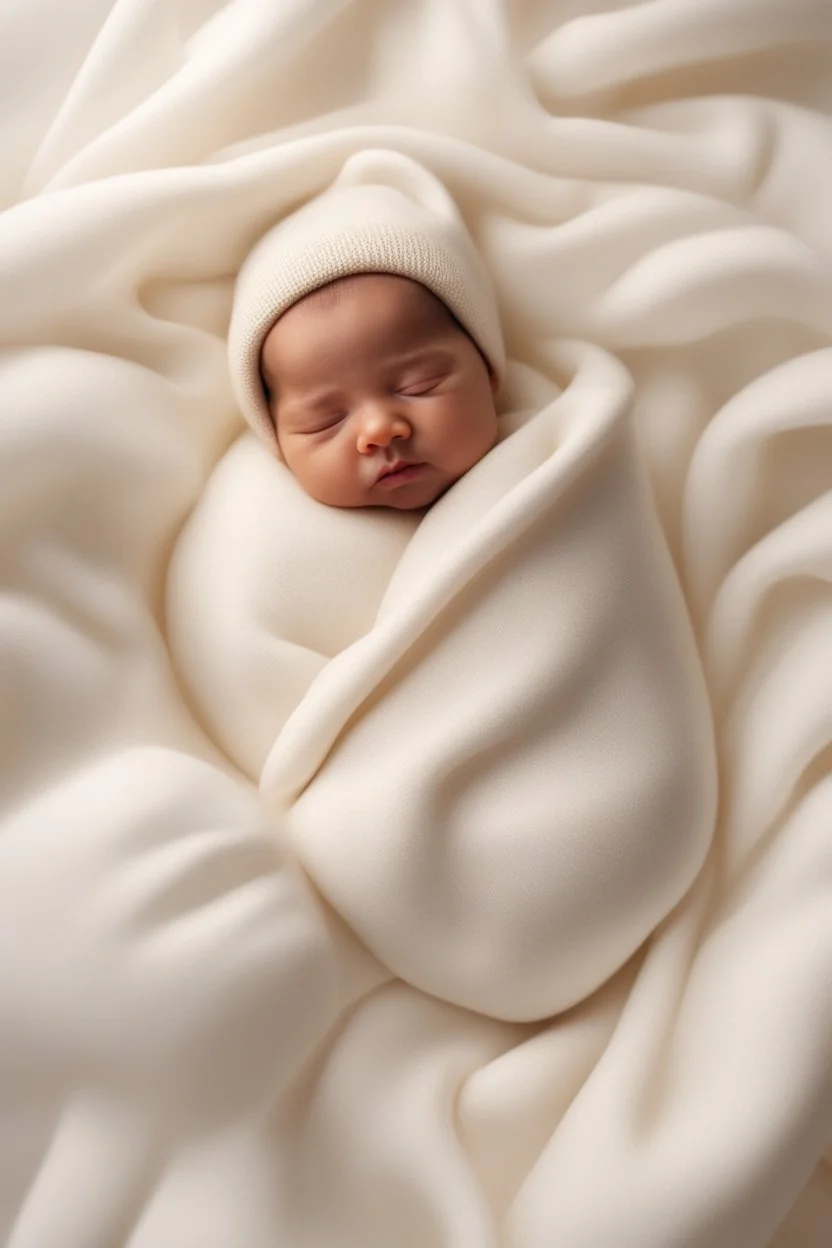 Ultra realistic 4k detailed A newborn baby sleeping peacefully in a soft, white blanket, surrounded by a warm, golden light. . 64k, hyper quality, dynamic lighting