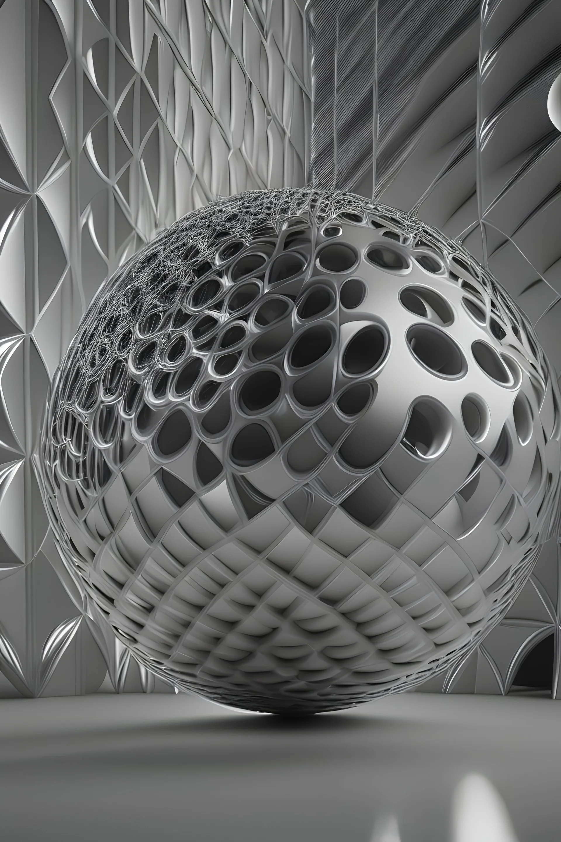 optical illusion 3D, monochrome, wireframe spheres, photorealistic, symmetric, high contrast, side light , modern, surreal, high resolution, octane render , unreal engine 5