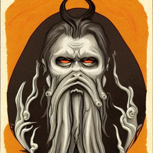 Vampire with yellow eyes with Cthulhu tentacle beard grey skin and vampire fangs and vampire bat nose as a Russian Orthodox