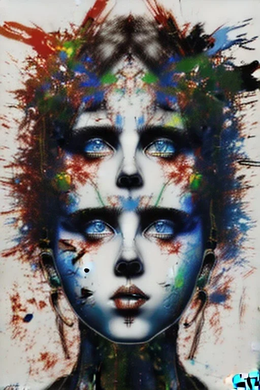 Danish singer MØ face, Abstract portrait by Yoji Shinkawa, Jackson Pollock