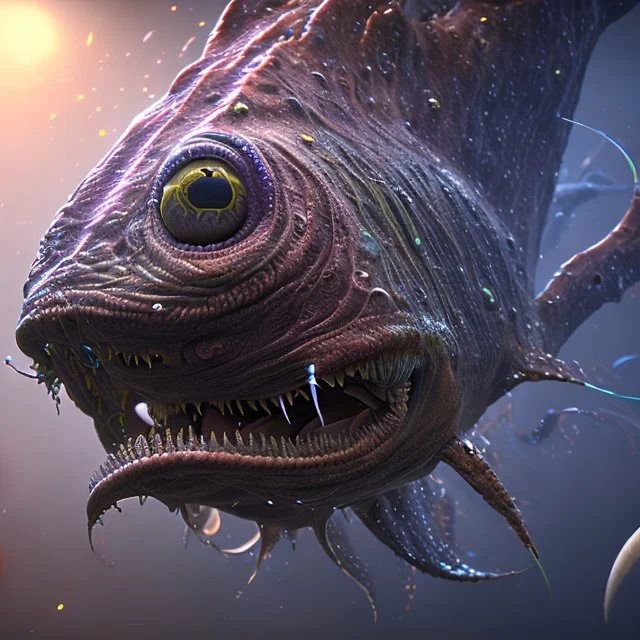 fluid ink angler fish creature, unreal engine 5, 8k resolution, photorealistic, ultra detailed