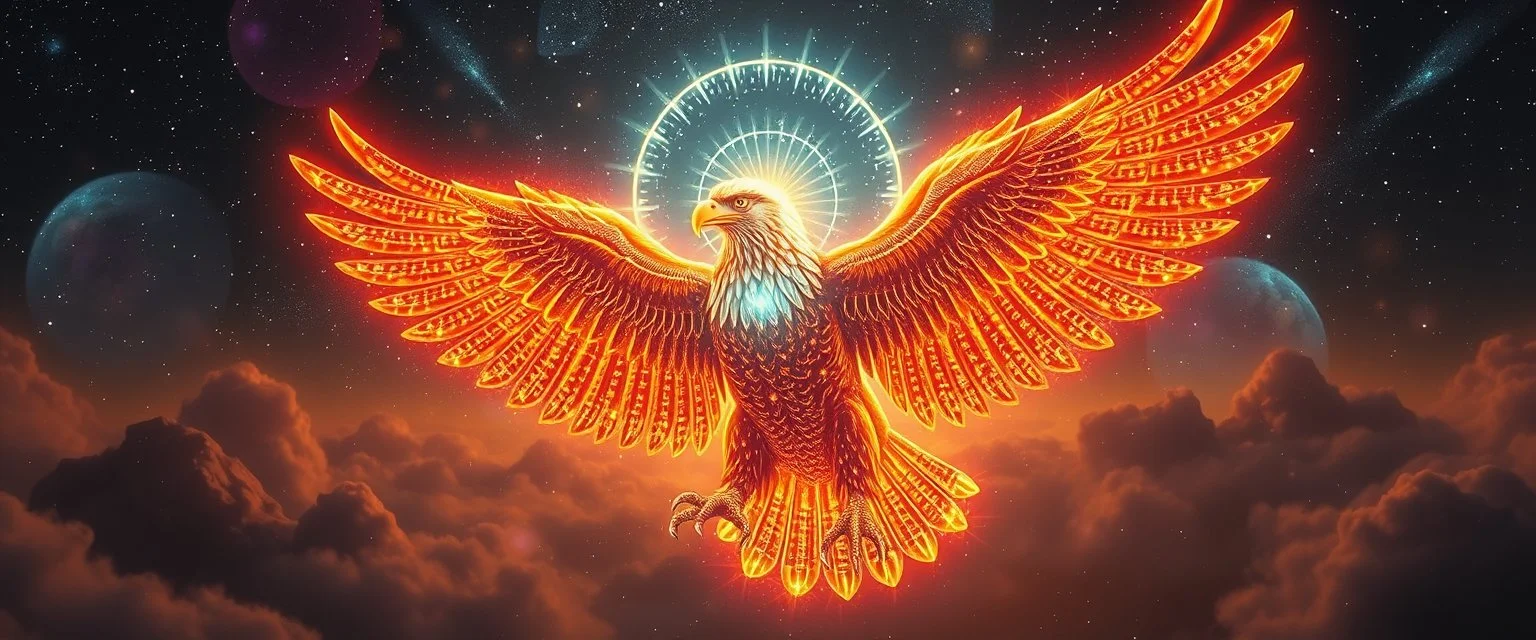 glittering eagle man, goa psy ambient in the style of vangelis and fsol, source vibrations