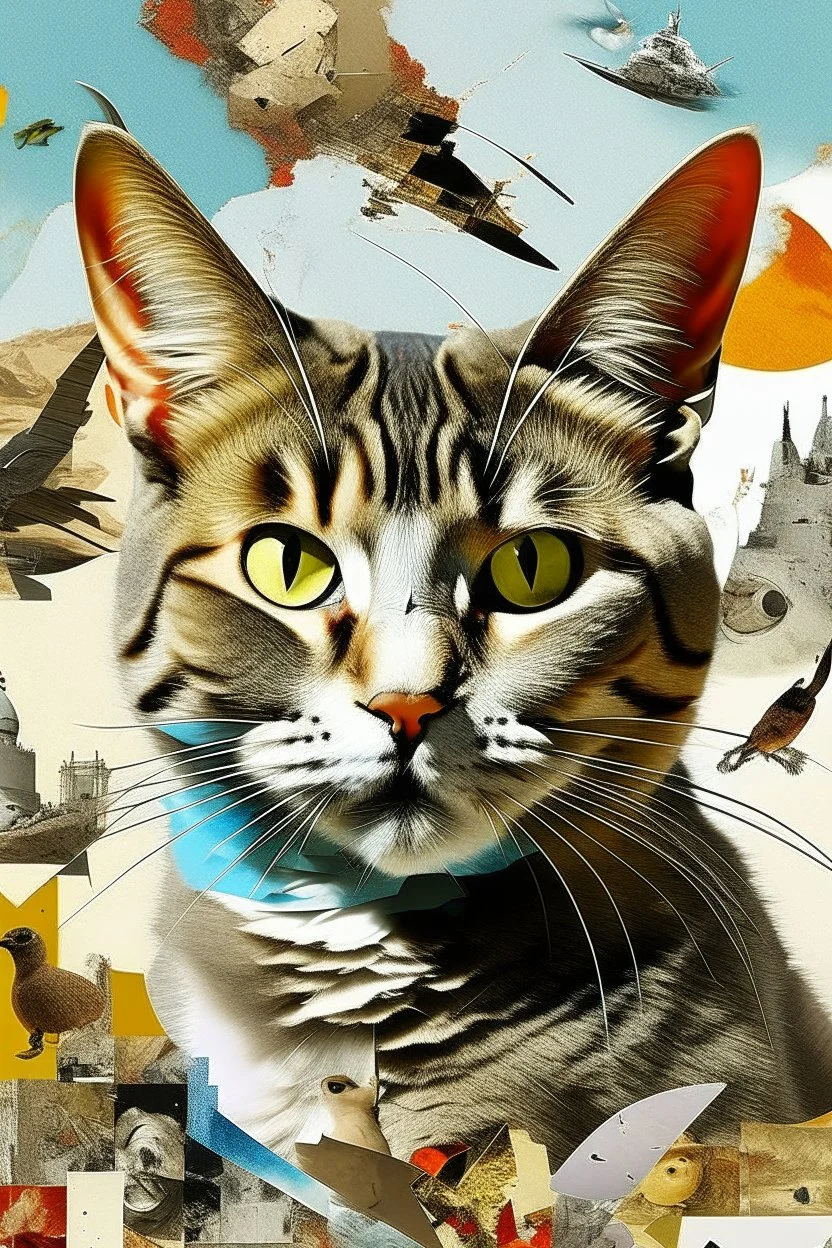 A cat, abstract and contemporary surrealism, collage of absurd art