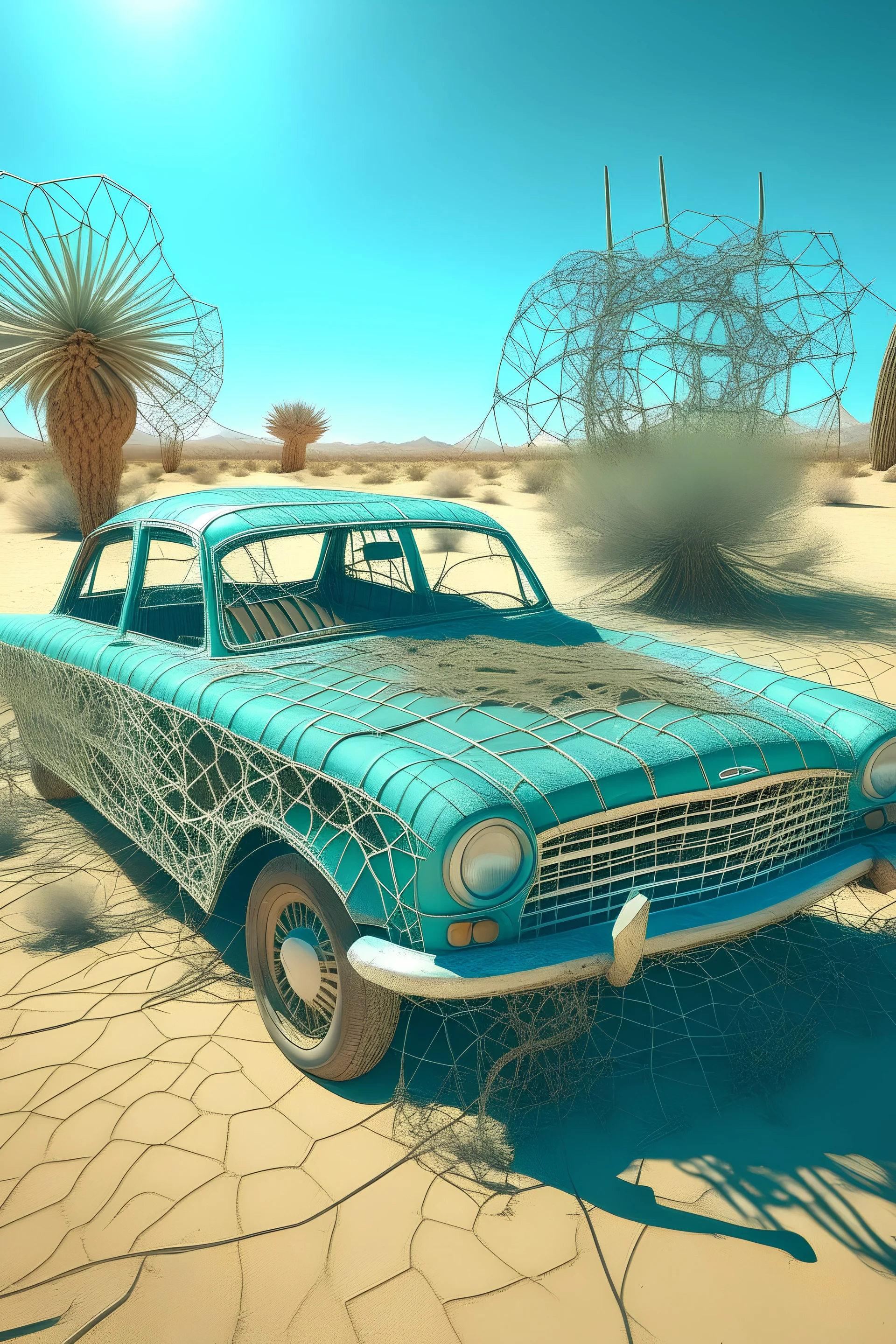 سيارة قديم في صحراء عتيقه خيوط عنكبوت ملئ خيالي