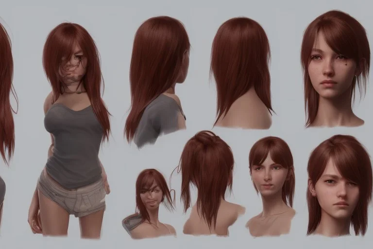 Female character full anatomy Proportions including front, side, and back model sheet .stylized animation character 8k Art station. realistic style