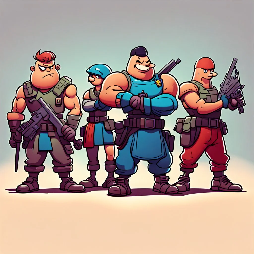 Cartoon characters preparing for combat.