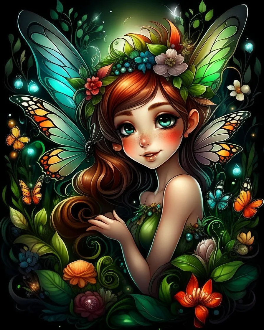 enchanted cute fairies , black backwornd, adult book cover