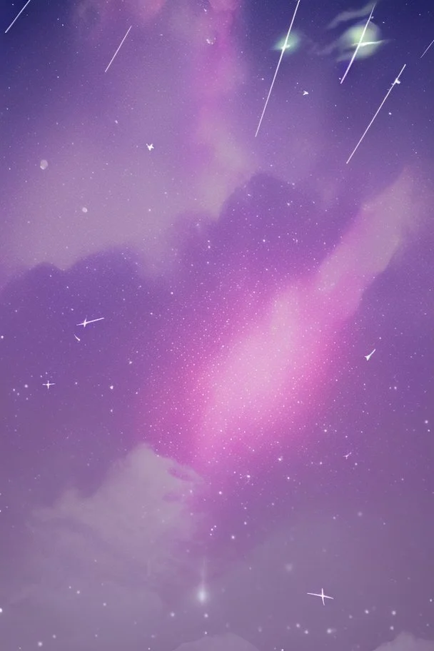 A song poster containing the night sky with stars and one shooting star with lavender flowers written on it the birth of a star Photorealistic