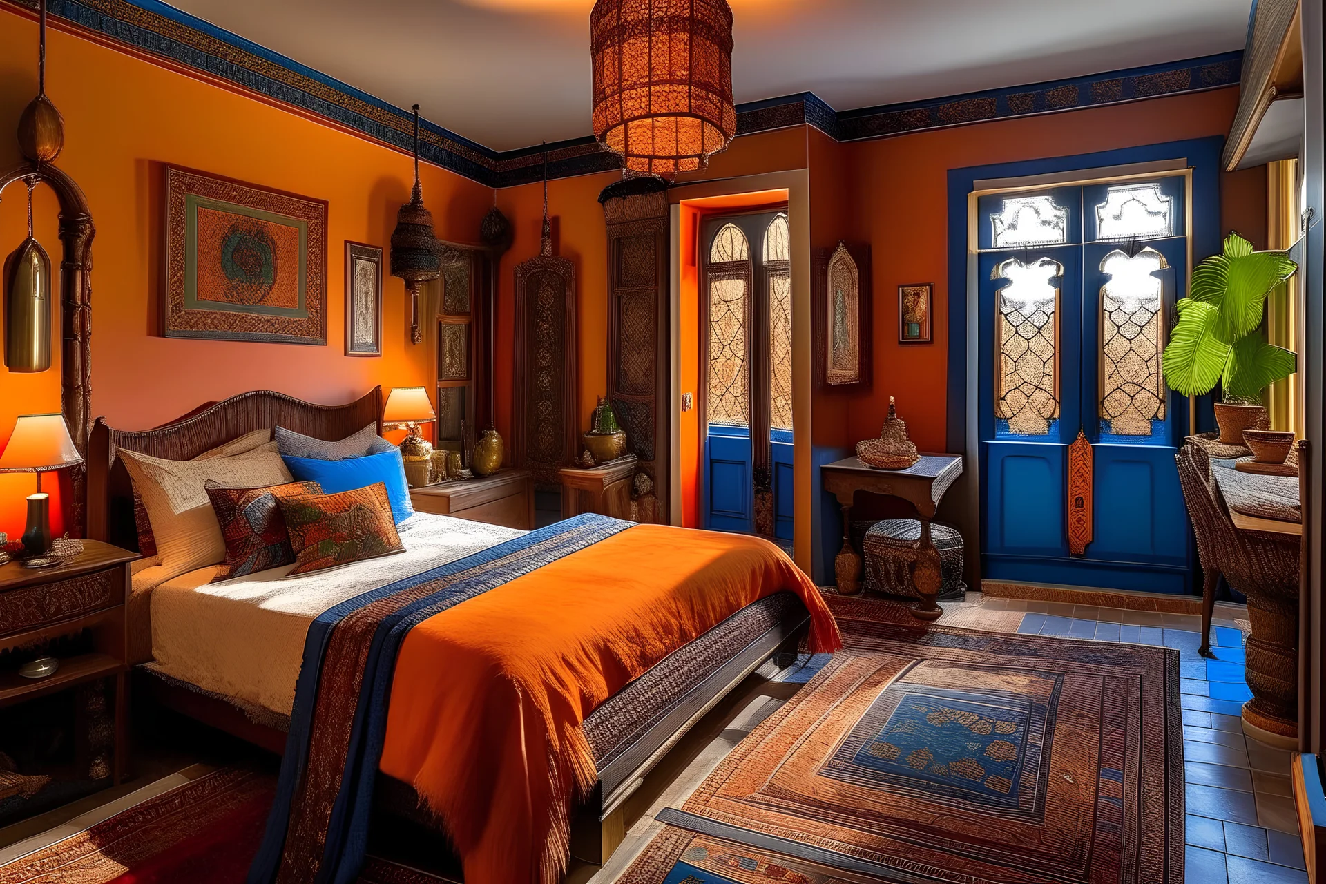 in a very bagatically furnished Moroccan-style bedroom