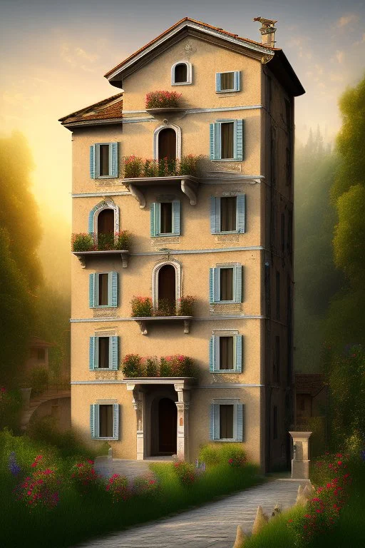 Prompt: two-story house in Italy made of musical notes