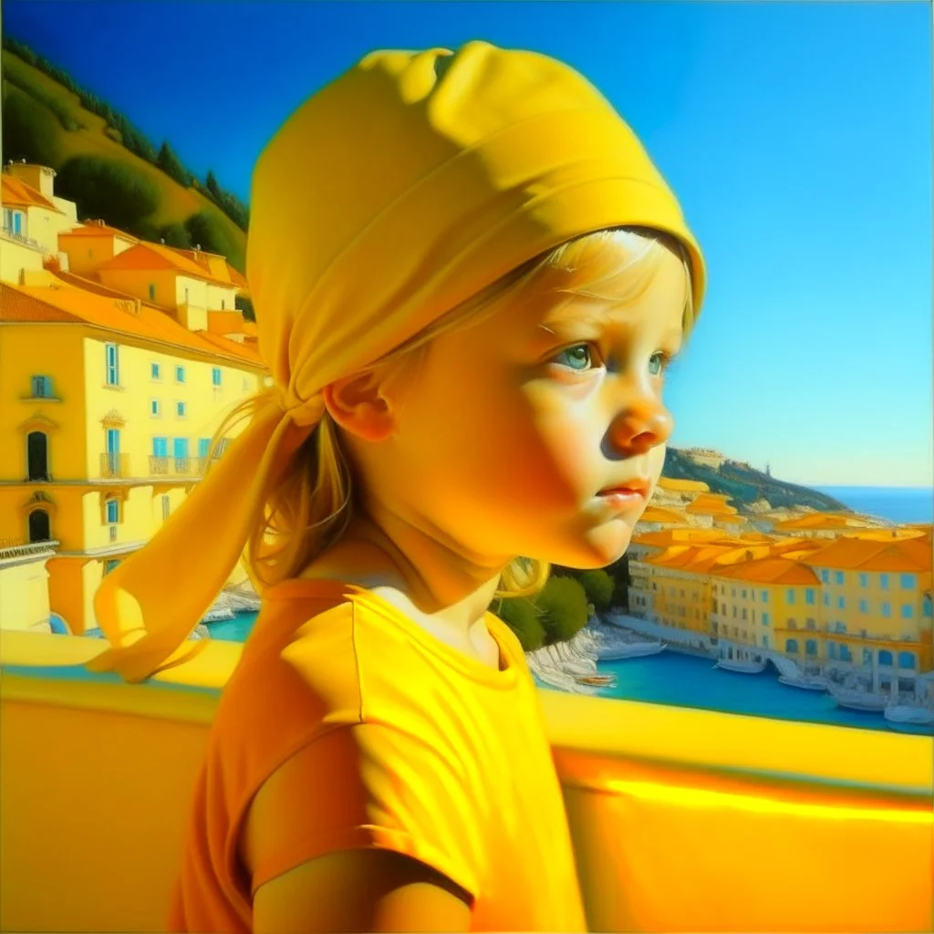 Neoclassicism realistic yellow orange cote d'azur sea child