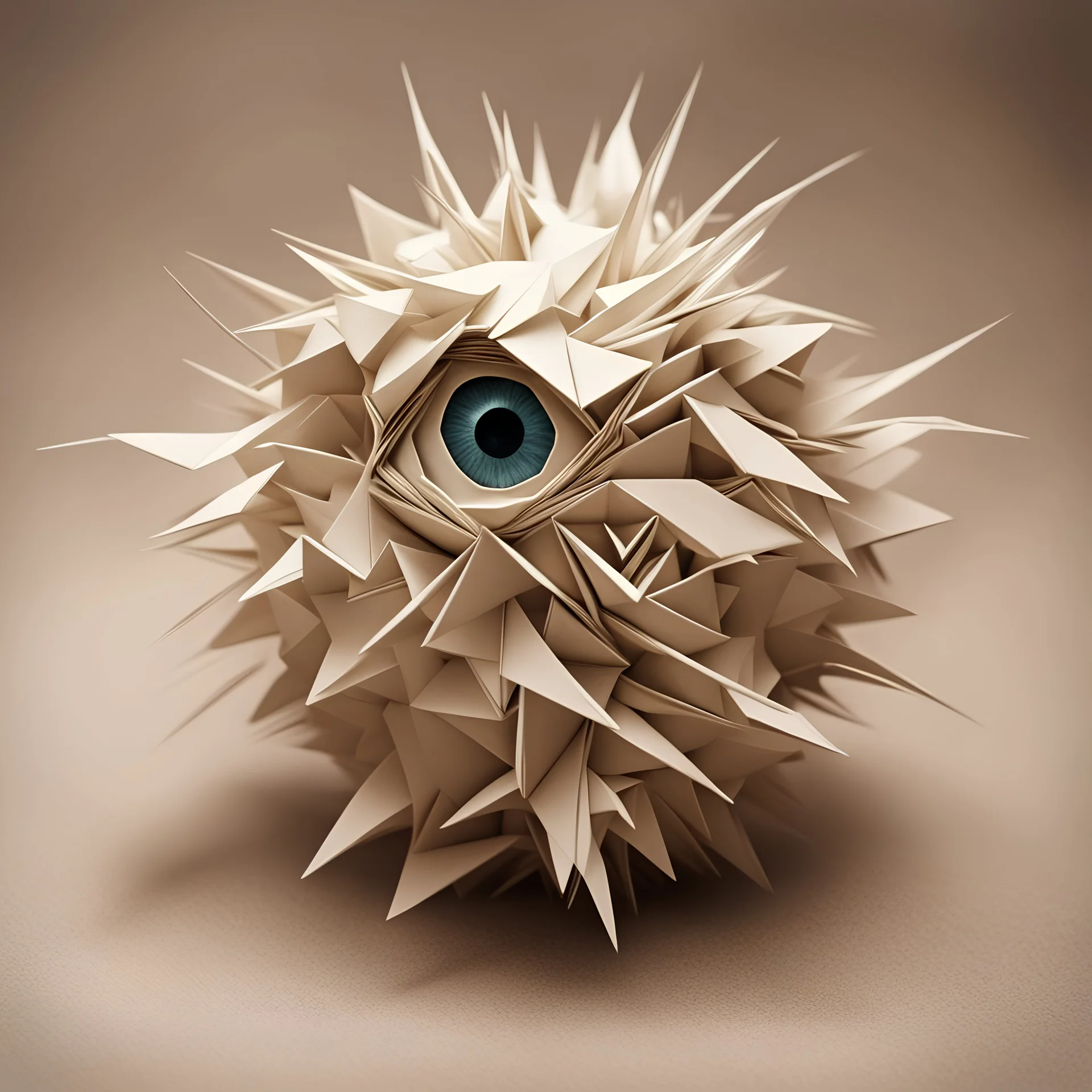 the tumble weed has eyes and is creepy in origami art style