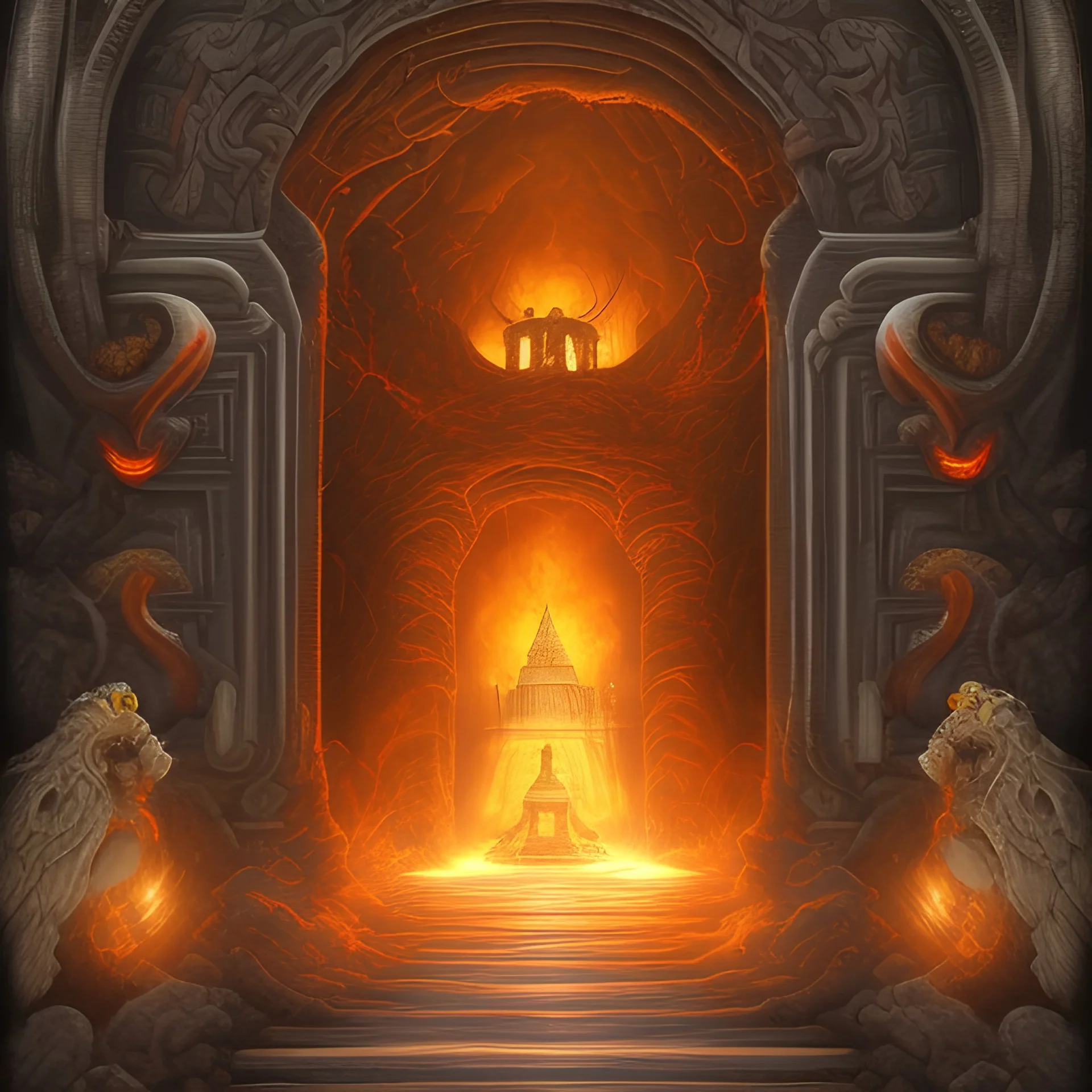 huge gate to hell with temple in it