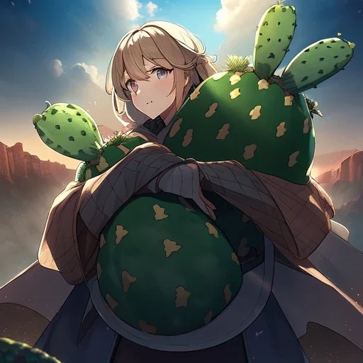 anime real life like cactus in the desert in arizona, grand canyon,anime, hands wrapped around cactus