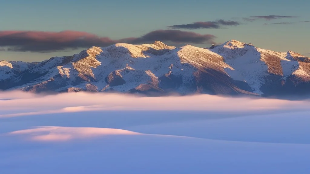 Far over the misty snow capped mountains cold