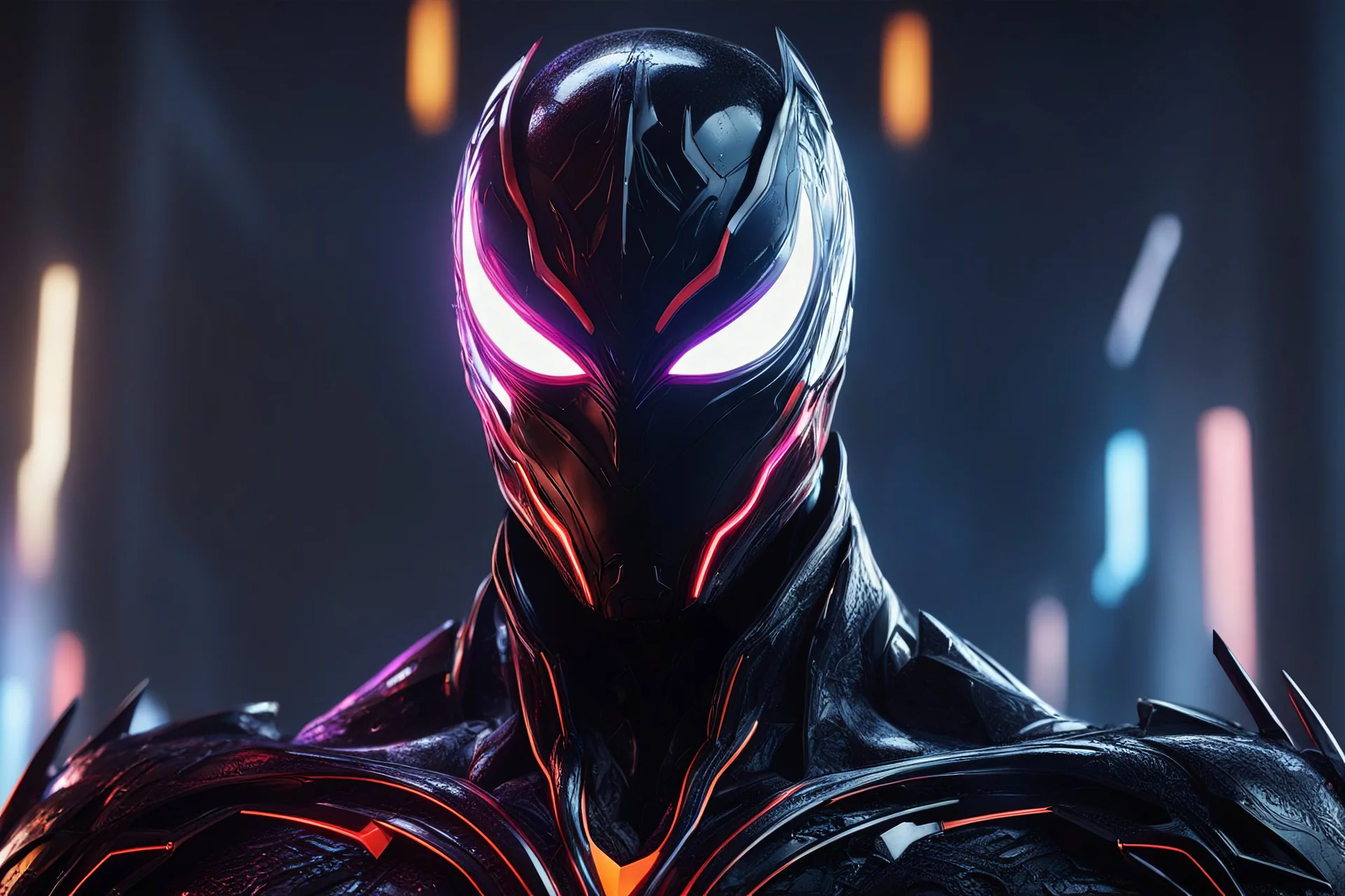 Machine symbiote in 8k solo leveling shadow drawing, jhin model, Halloween theme, neon lights, intricate details, highly detailed, high details, detailed portrait, masterpiece,ultra detailed, ultra quality