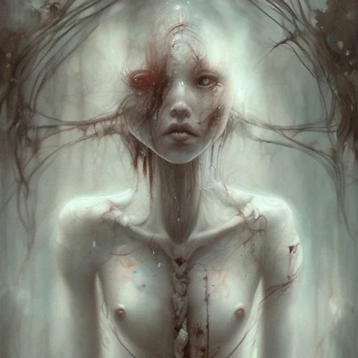body anormal, cry blood, girl cute, watercolor illustration by <agnes cecile> <John Kenn Mortensen>,