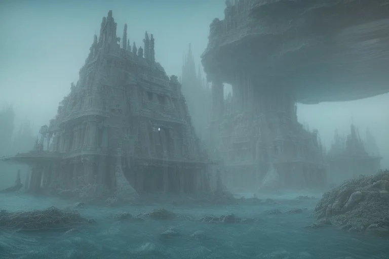 an underwater city with coral towers by "Leonora Carrington" and "Max Ernst"