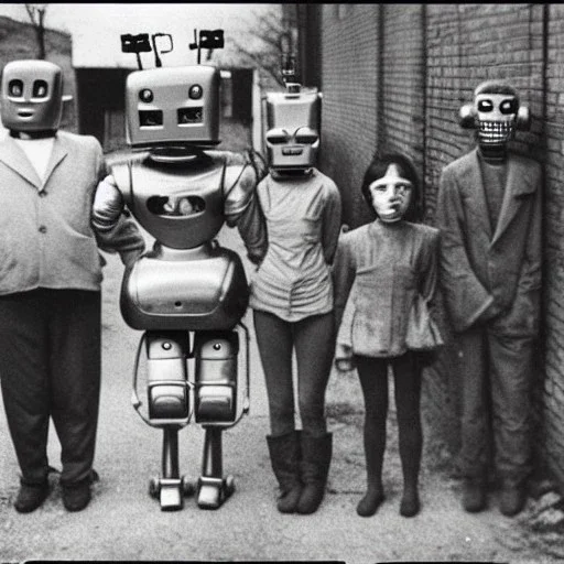 Old photo of robots and Creepy people