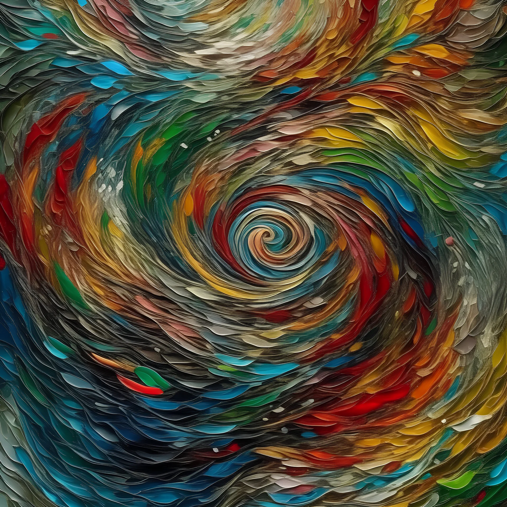 Chaos in Harmony: Picture a chaotic swirl of colors and textures that gradually coalesce into a harmonious composition. Within this chaos, subtle patterns emerge, drawing the viewer's gaze and encouraging contemplation of the delicate balance between order and disorder.