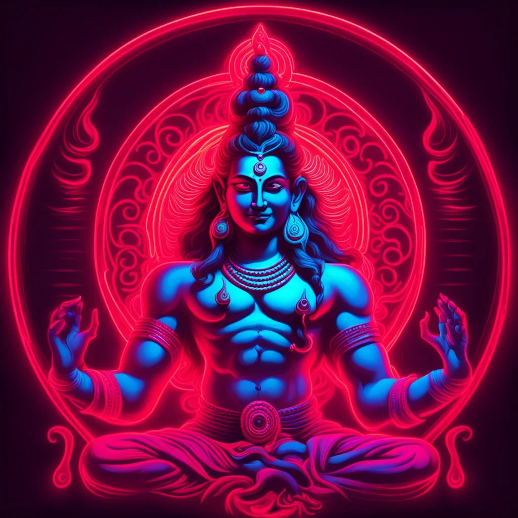 God shiva Demonic image in neon red color pallet