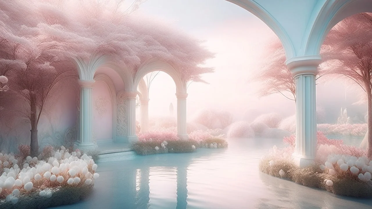 pastel artwork, relaxation, luxury, dream world, calm beauty, symmetry, fantasy world, magic, beautiful composition, exquisite detail, 80mm lens