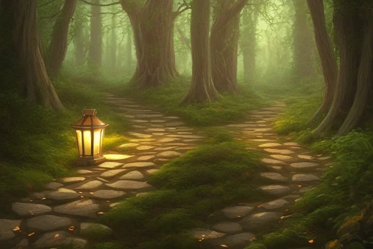 wooded forest stone lantern path