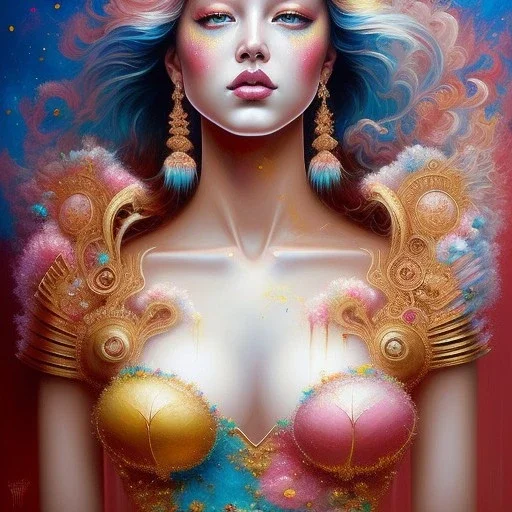 iv_a painting of a young woman, figurative art, an acrylic detailed painting, , brush strokes, paint drips and drabs and splatters by Harumi Hironaka, turquoise pink and yellow, james terrell art, trending on artstation, soft lines,intricate art by bastien lecouffe deharme and greg rutkowski