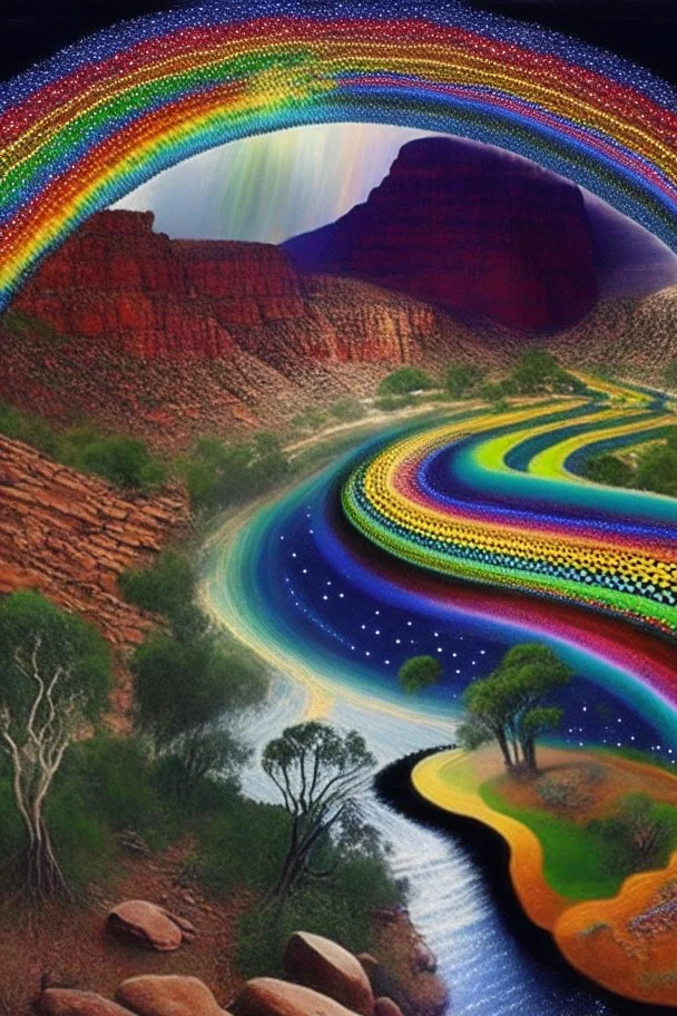 Dreaming Dreamtime Everywhen world-dawn ancestral past ancestral present unfixed in time abiding events serpent rainbow flat earth heavy rainstorms hills gorges creeks rivers kimberly